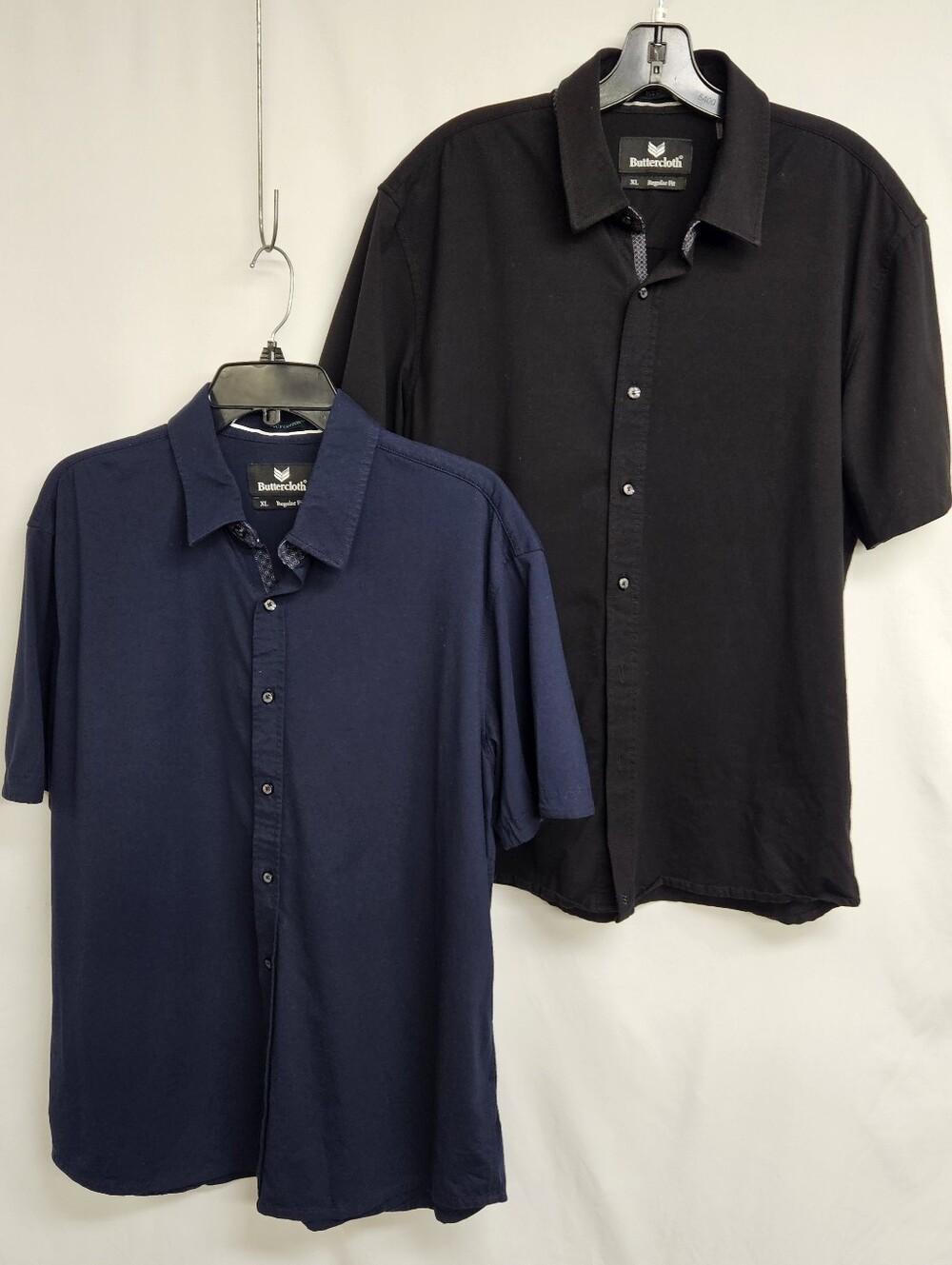 ButterCloth Lot Of 2 Icy Cotton Button Up Shirt Men’s Short Sleeve Black Blue